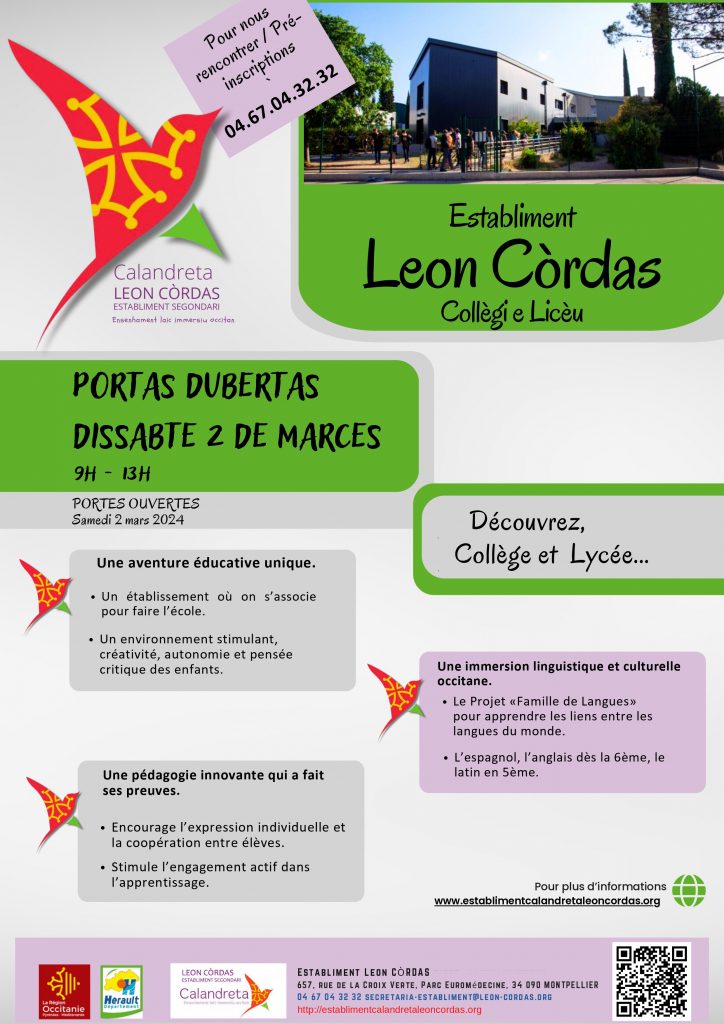 Affiche de la Journée Porte Ouverte du Lycée Léon Cordas 2 mars 2024